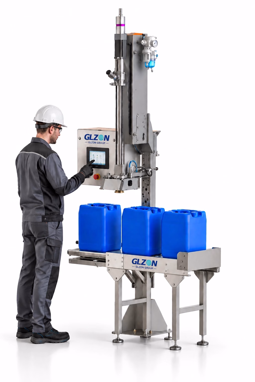 Semi automatic canister filling machine for liquid products with jerrycan containers