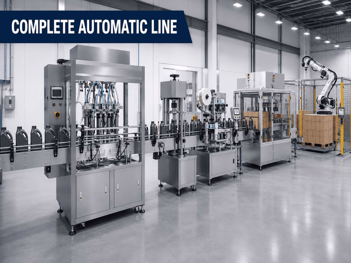 Complete automatic lubricant filling capping labeling carton packing and palletizing line
