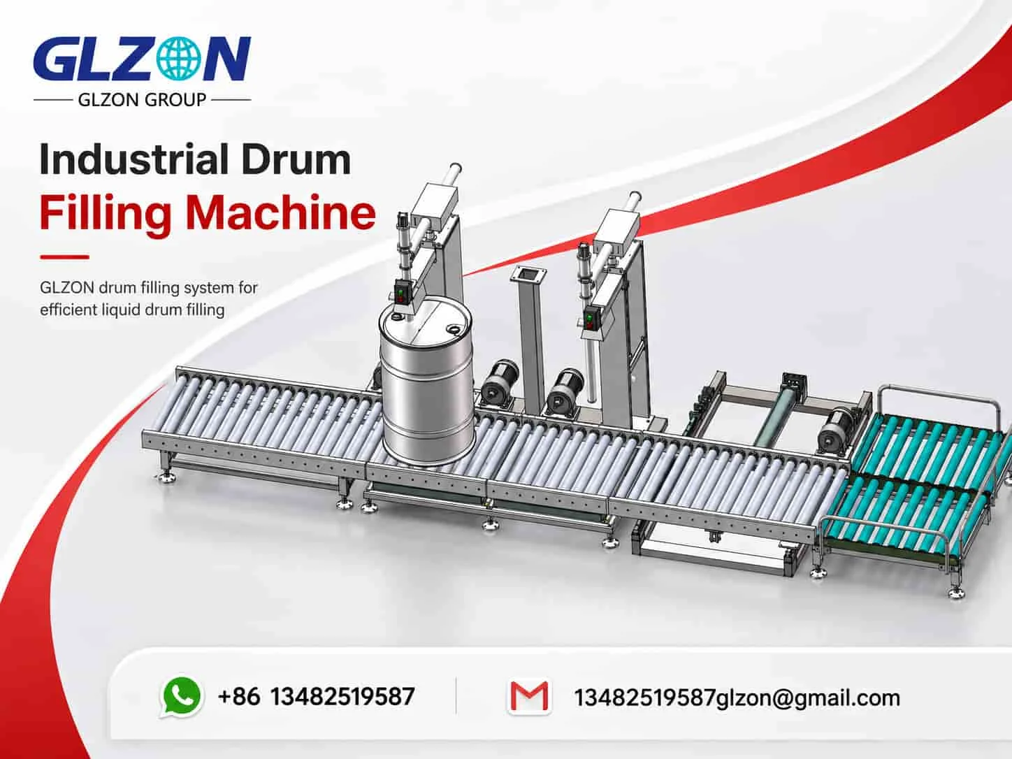 GLZON industrial drum filling machine with weighing platform and roller conveyor