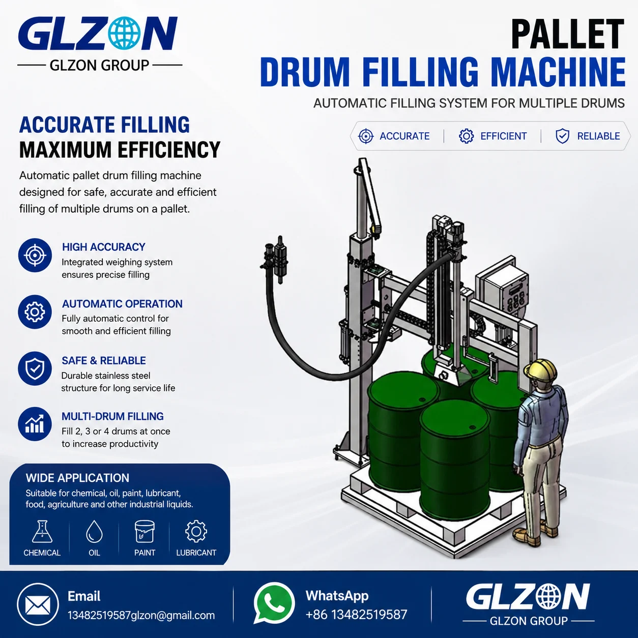 Industrial pallet drum filling machine for filling multiple drums on a weighing platform