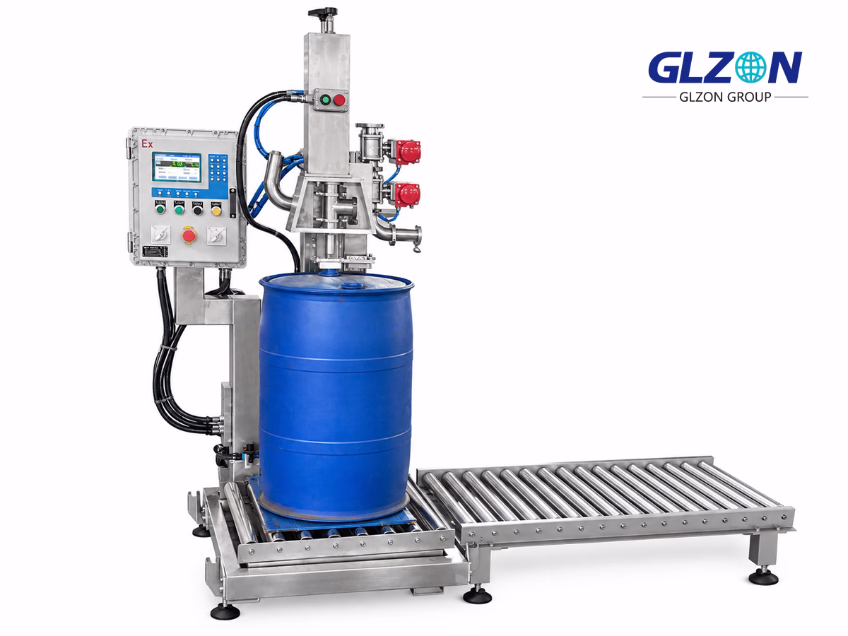 Semi automatic drum filling machine for chemical liquids with weighing system