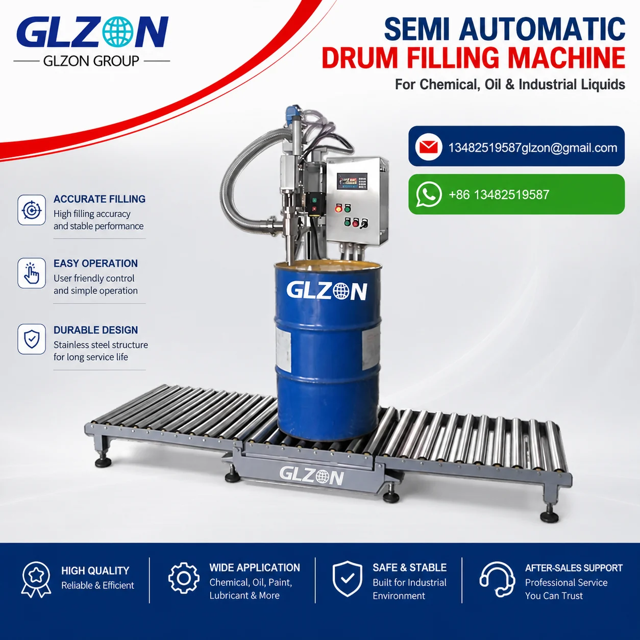GLZON semi automatic drum filling machine for chemical, oil and industrial liquid filling